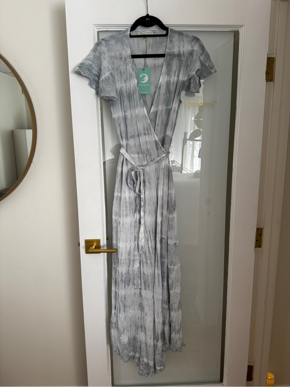 ANGELS BY THE SEA lightweight grey white wrap dress